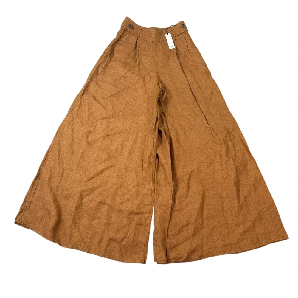 Banana Republic Womens Wide Leg Brown Linen Pleated Trouser Pants Size 00 Petite